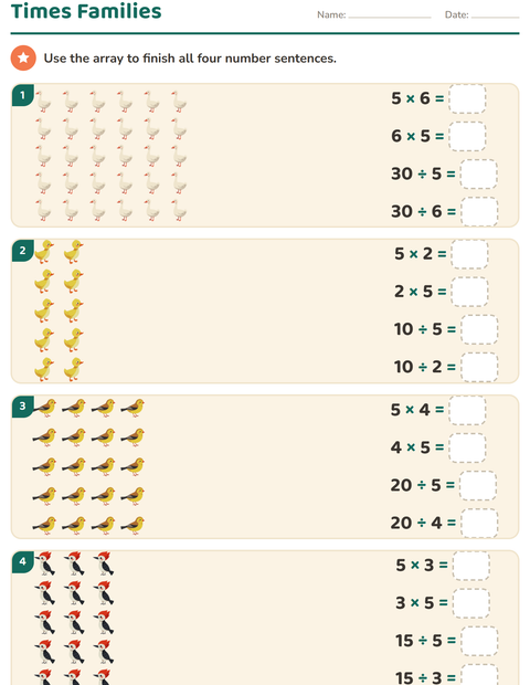 Preview of Arrays and Multiplication worksheet featuring Birds 2 for grade 3