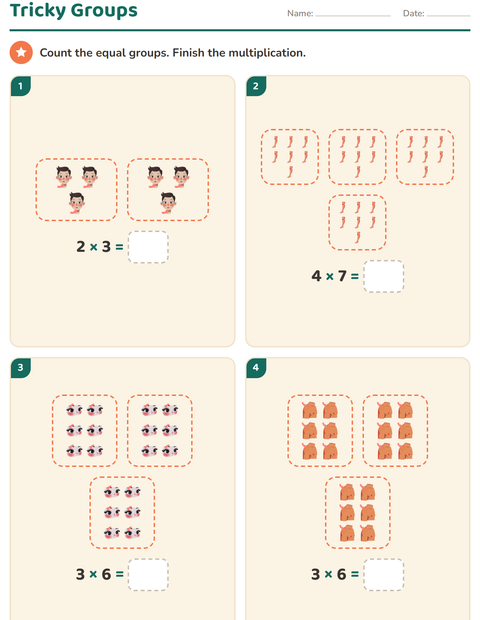 Preview of Arrays and Multiplication worksheet featuring Body Parts for grade 3