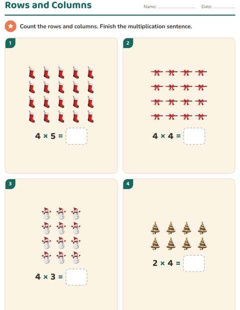 Preview of Arrays and Multiplication worksheet featuring Christmas for grade 2