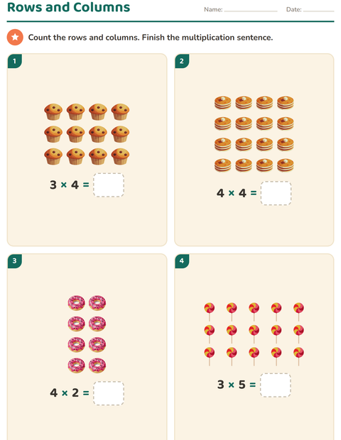 Preview of Arrays and Multiplication worksheet featuring Desserts and Sweets for grade 2