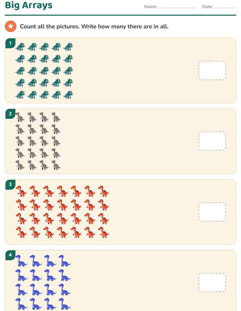 Preview of Arrays and Multiplication worksheet featuring Dinosaurs for grade 3