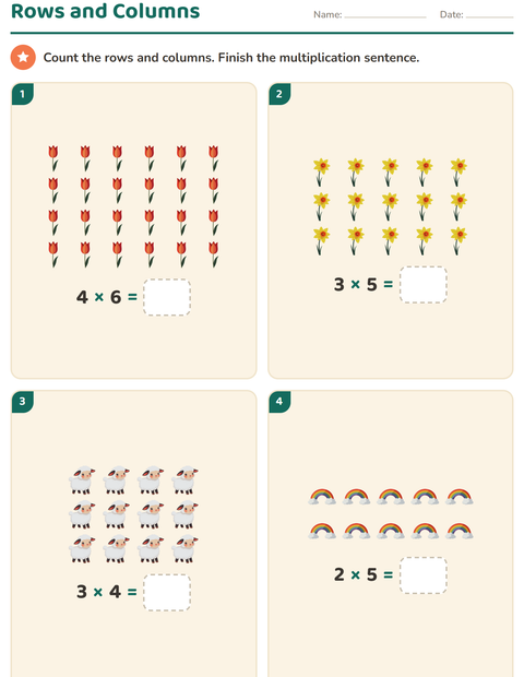 Preview of Arrays and Multiplication worksheet featuring Easter for grade 2