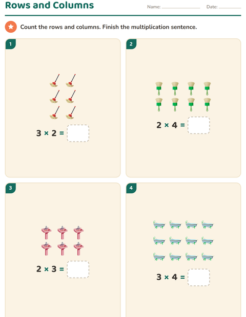 Preview of Arrays and Multiplication worksheet featuring Around the House for grade 2