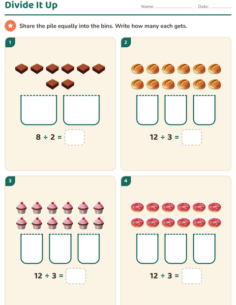 Preview of Arrays and Multiplication worksheet featuring Bakery for grade 3