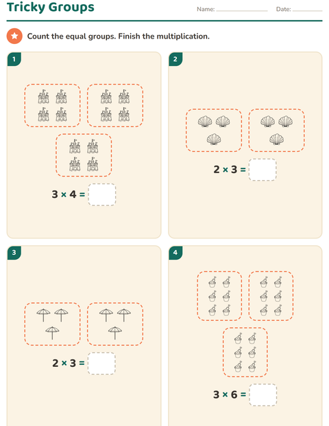 Preview of Arrays and Multiplication worksheet featuring Beach BW for grade 3