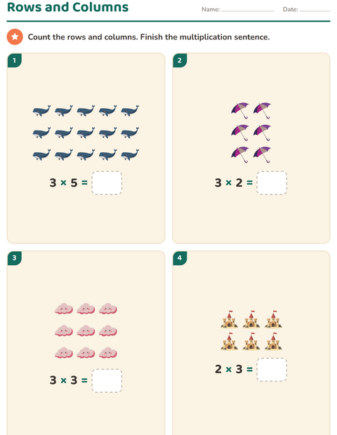 Preview of Arrays and Multiplication worksheet featuring Beach for grade 2