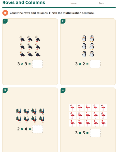 Preview of Arrays and Multiplication worksheet featuring Birds for grade 2
