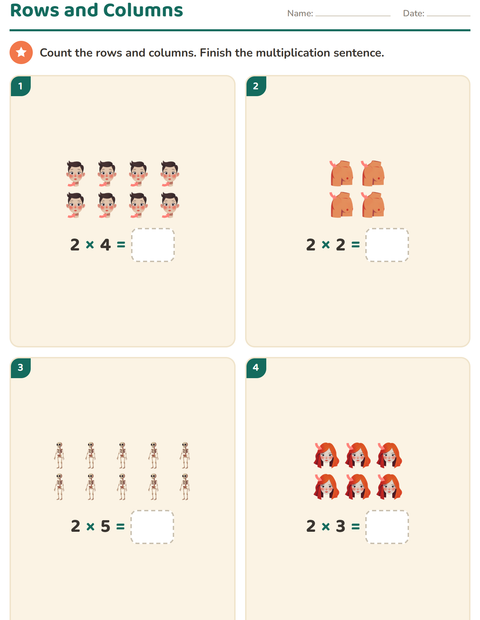Preview of Arrays and Multiplication worksheet featuring Body Parts for grade 2