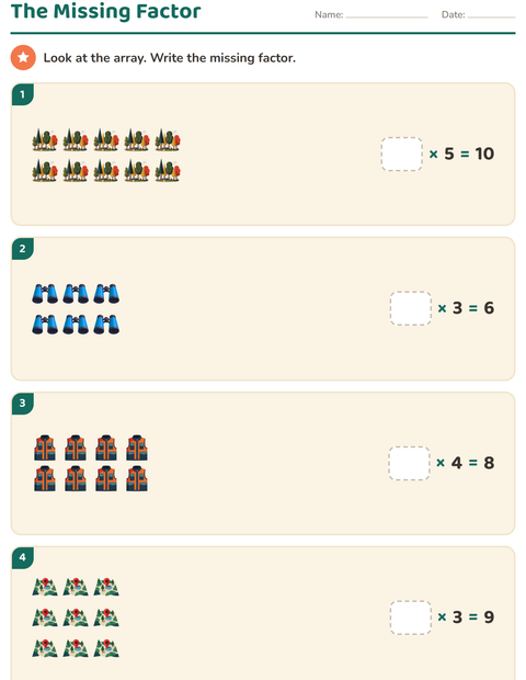 Preview of Arrays and Multiplication worksheet featuring Camping for grade 3
