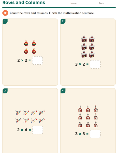 Preview of Arrays and Multiplication worksheet featuring Christmas for grade 2