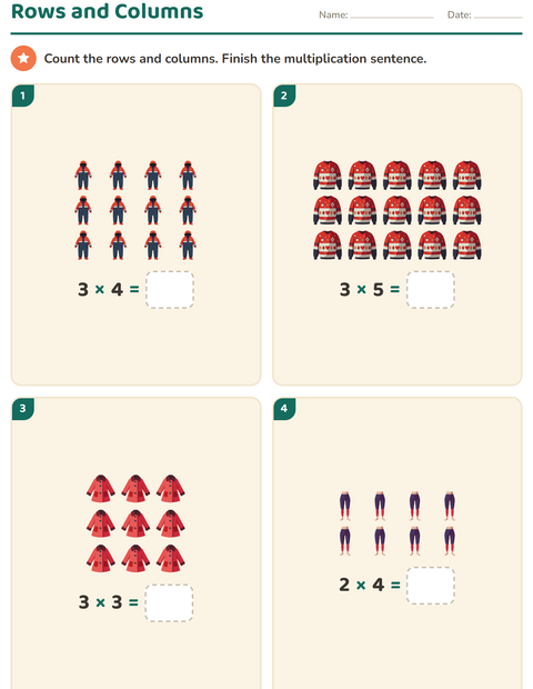 Preview of Arrays and Multiplication worksheet featuring Clothing for grade 2