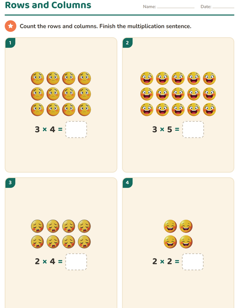 Preview of Arrays and Multiplication worksheet featuring Emotions for grade 2