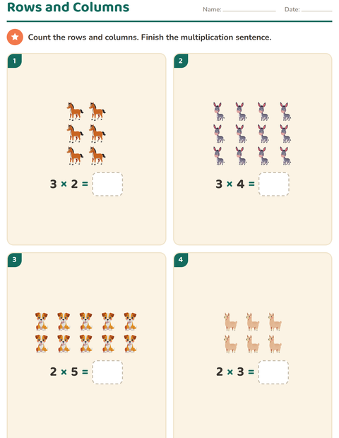 Preview of Arrays and Multiplication worksheet featuring Farm Animals for grade 2