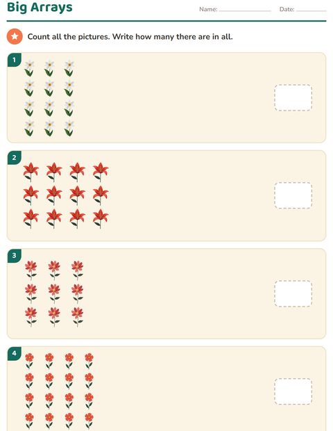 Preview of Arrays and Multiplication worksheet featuring Flowers for grade 3