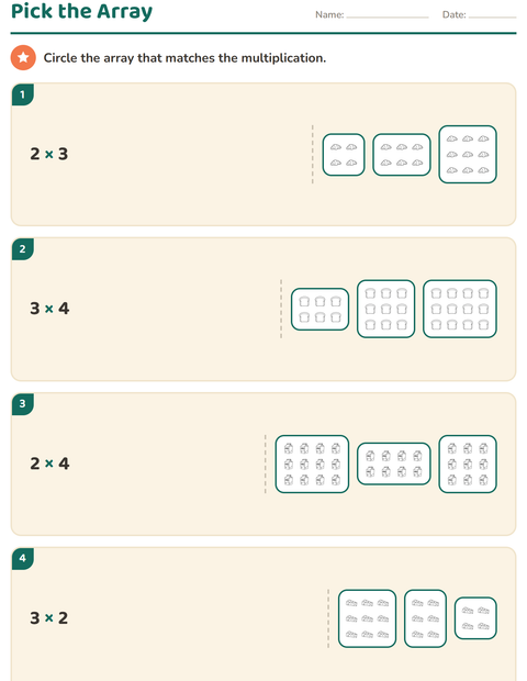 Preview of Arrays and Multiplication worksheet featuring Food BW 3 for grade 2