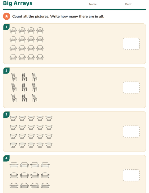 Preview of Arrays and Multiplication worksheet featuring Furniture BW for grade 3