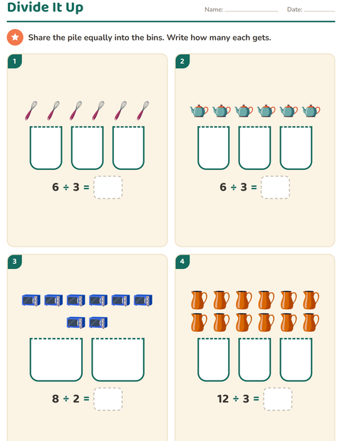 Preview of Arrays and Multiplication worksheet featuring Kitchen Tools for grade 3
