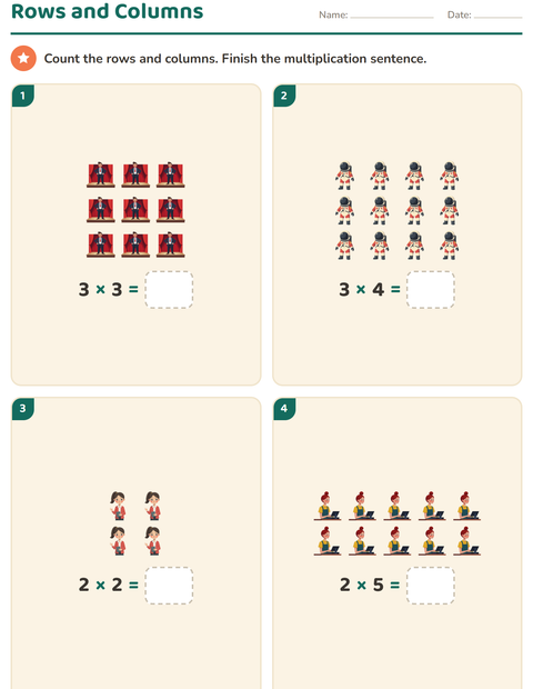Preview of Arrays and Multiplication worksheet featuring Occupations for grade 2