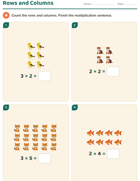Preview of Arrays and Multiplication worksheet featuring Pets for grade 2