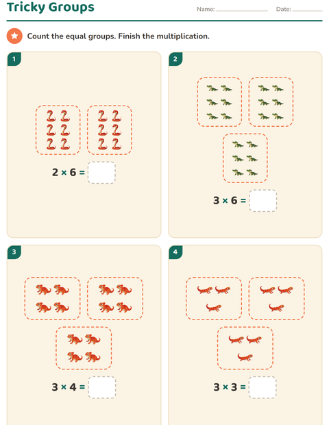 Preview of Arrays and Multiplication worksheet featuring Reptiles and Amphibians for grade 3