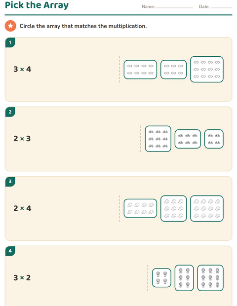 Preview of Arrays and Multiplication worksheet featuring Sports BW for grade 2