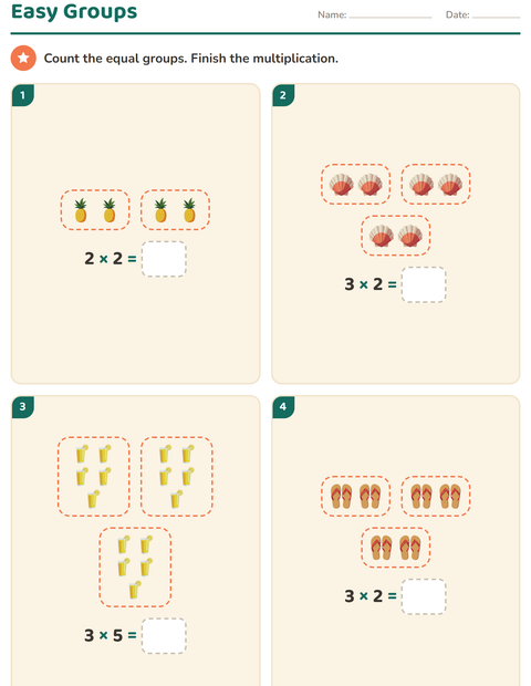Preview of Arrays and Multiplication worksheet featuring Summer for grade 2