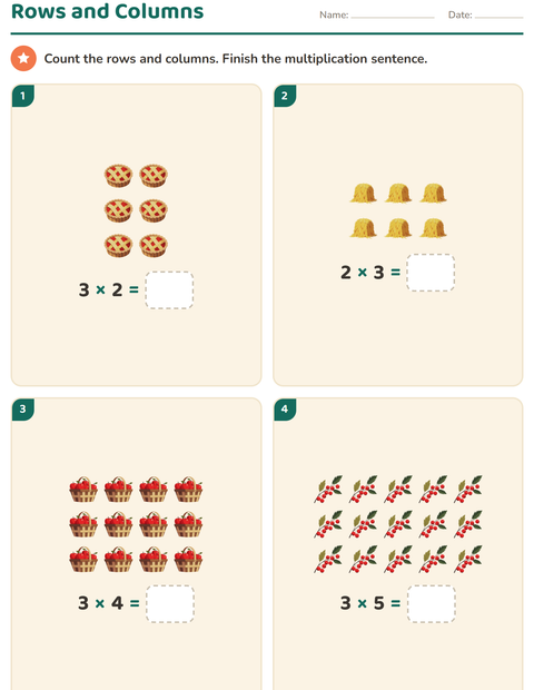 Preview of Arrays and Multiplication worksheet featuring Thanksgiving for grade 2