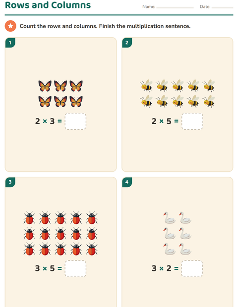 Preview of Arrays and Multiplication worksheet featuring Things That Fly for grade 2