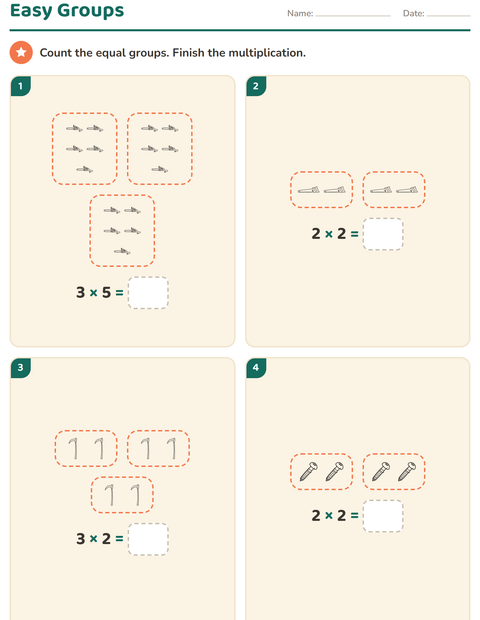 Preview of Arrays and Multiplication worksheet featuring Tools BW for grade 2