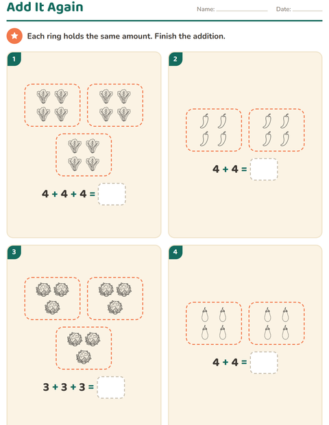 Preview of Arrays and Multiplication worksheet featuring Vegetables BW 2 for grade 2