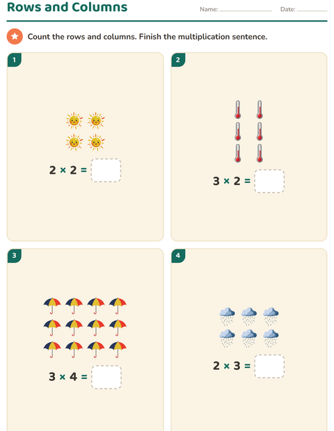 Preview of Arrays and Multiplication worksheet featuring Weather for grade 2