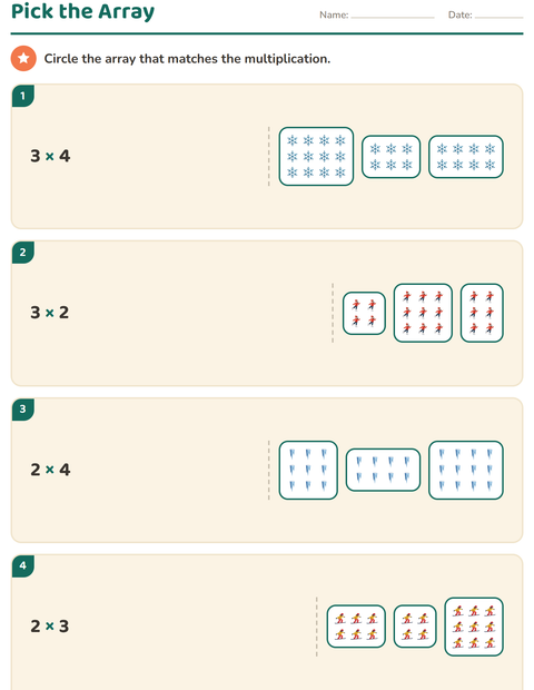 Preview of Arrays and Multiplication worksheet featuring Winter for grade 2
