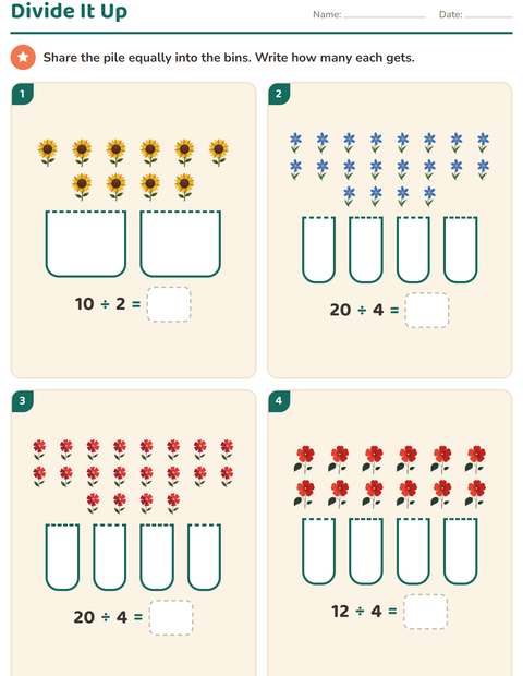 Preview of Arrays and Multiplication worksheet featuring Flowers for grade 3