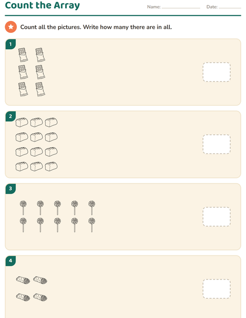 Preview of Arrays and Multiplication worksheet featuring Food BW for kindergarten