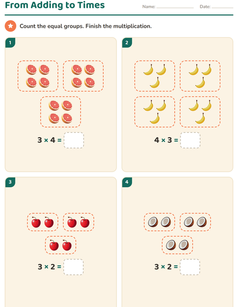 Preview of Arrays and Multiplication worksheet featuring Fruits for grade 2