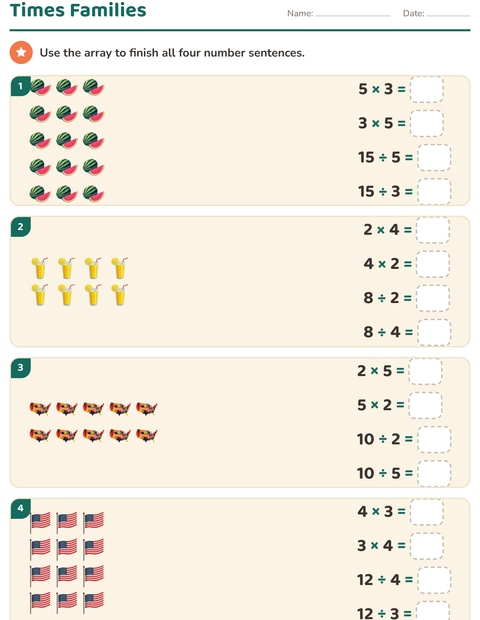Preview of Arrays and Multiplication worksheet featuring 4th of July for grade 3