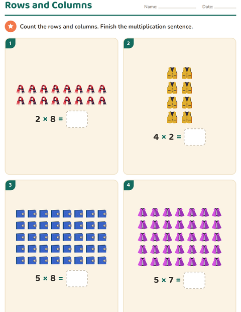 Preview of Arrays and Multiplication worksheet featuring Accessories for grade 2