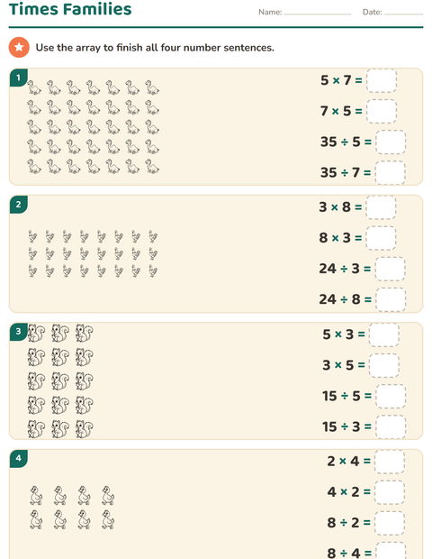 Preview of Arrays and Multiplication worksheet featuring Animals BW for grade 3