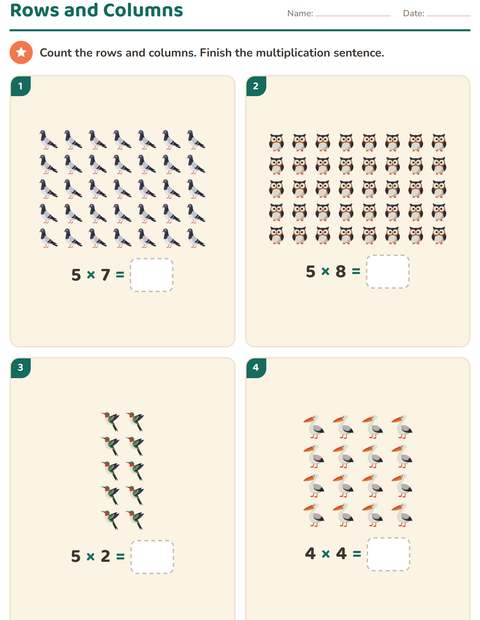 Preview of Arrays and Multiplication worksheet featuring Birds 2 for grade 2