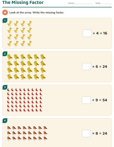 Preview of Arrays and Multiplication worksheet featuring Birds 2 for grade 3