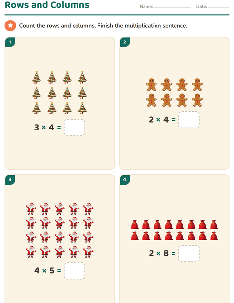 Preview of Arrays and Multiplication worksheet featuring Christmas for grade 2