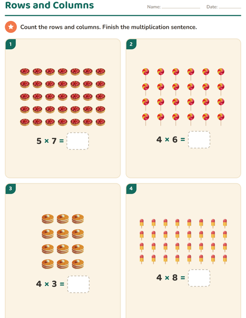 Preview of Arrays and Multiplication worksheet featuring Desserts and Sweets for grade 2