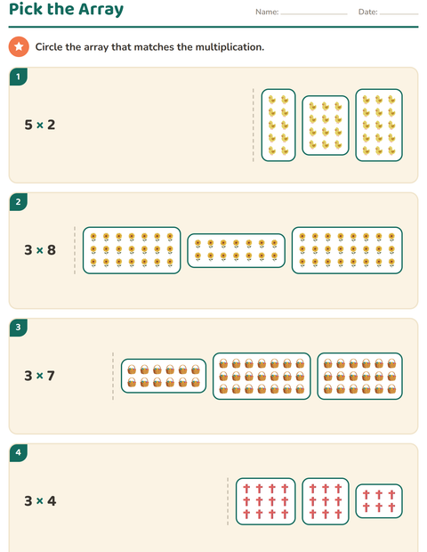 Preview of Arrays and Multiplication worksheet featuring Easter for grade 2