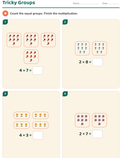 Preview of Arrays and Multiplication worksheet featuring Flowers for grade 3