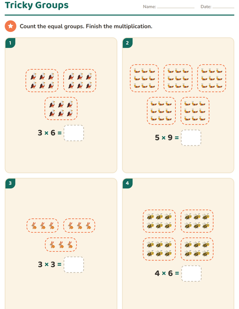 Preview of Arrays and Multiplication worksheet featuring Forest Creatures for grade 3
