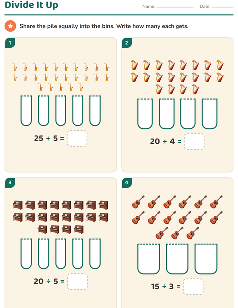 Preview of Arrays and Multiplication worksheet featuring Music for grade 3