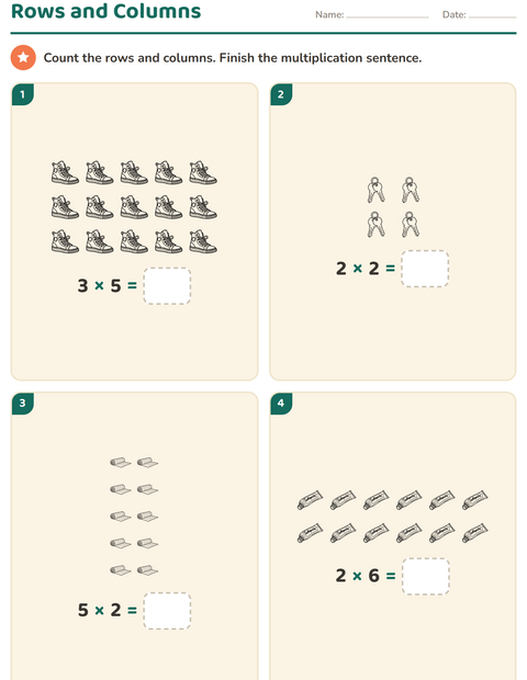 Preview of Arrays and Multiplication worksheet featuring Objects BW for grade 2