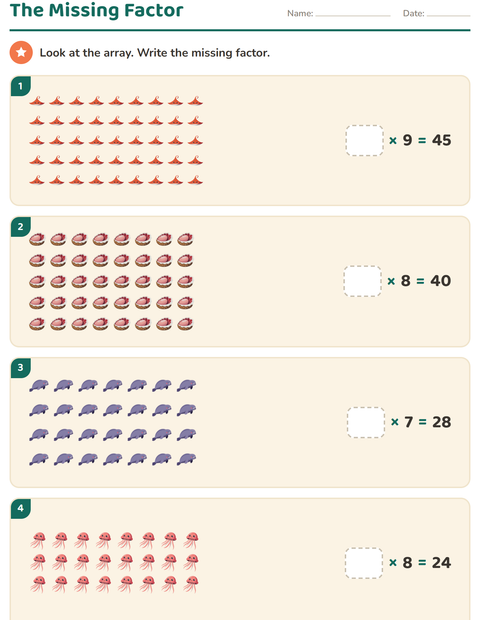 Preview of Arrays and Multiplication worksheet featuring Ocean Life for grade 3