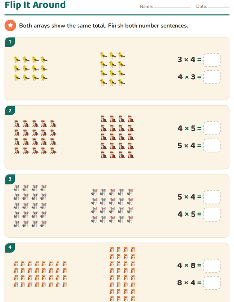 Preview of Arrays and Multiplication worksheet featuring Pets for grade 3