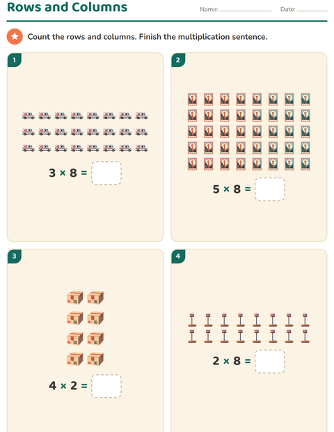 Preview of Arrays and Multiplication worksheet featuring Post Office for grade 2